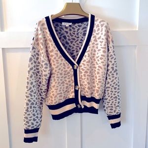 THML Varsity Leopard Print Cardigan Sweater • M